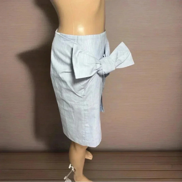 NWT ANN TAYLOR LOFT Coastal Blue Pencil Skirt Bow Front Back Zip Lined Sz 2 XS - Picture 3 of 11